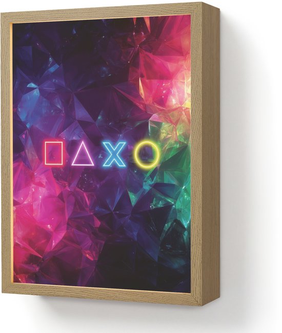 Nachtlampje 30x40 cm - Kinder lamp - Playstation - Kleurrijk - Abstract - Neon - Tafellamp kinderkamer draadloos - Slaapkamer lampje - Bedlamp kinderen - Kinderlampje - Wandlamp babykamer - Nachtlampjes