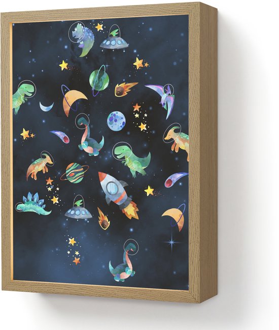 Nachtlampje 30x40 cm - Kinder lamp - Ruimte - Dino - Dinosaurus - Jongens - Tafellamp kinderkamer draadloos - Slaapkamer lampje - Bedlamp kinderen - Kinderlampje - Wandlamp babykamer - Nachtlampjes van OnlyWow