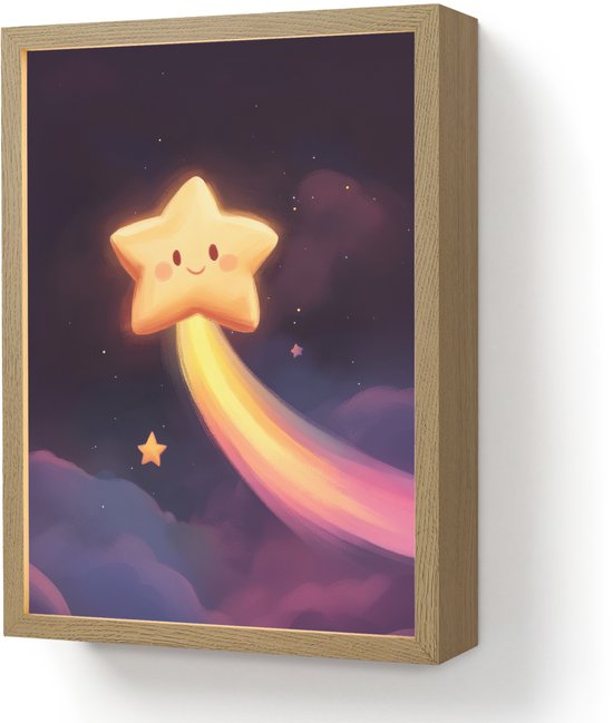 Nachtlampje 30x40 cm - Kinder lamp - Ster - Gezichtje - Lichtgevend - Tafellamp kinderkamer draadloos - Slaapkamer lampje - Bedlamp kinderen - Kinderlampje - Wandlamp babykamer - Nachtlampjes van Merkloos