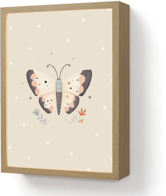 Nachtlampje 30x40 cm - Kinder lamp - Vlinder - Minimalistisch - Pastel - Stippen - Tafellamp kinderkamer draadloos - Slaapkamer lampje - Bedlamp kinderen - Kinderlampje - Wandlamp babykamer - Nachtlampjes van Merkloos