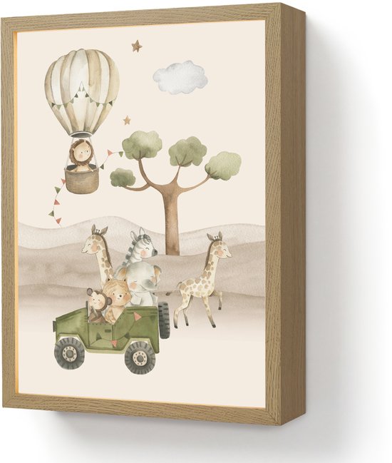 Nachtlampje 30x40 cm - Kinder lamp - Wilde dieren - Safari - Watercolor - Luchtballon - Tafellamp kinderkamer draadloos - Slaapkamer lampje - Bedlamp kinderen - Kinderlampje - Wandlamp babykamer - Nachtlampjes