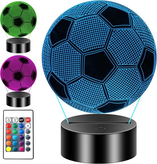 Nachtlampje - 3D LED-voetballamp - Voetbalnachtlampje - Nachtlampje kinderen - Tafellamp - 16 kleuren wisselend - Afstandsbediening - Decoratie voor kamer - Verjaardagscadeau - Jongens - Meisjes 7-12 jaar van Merkloos