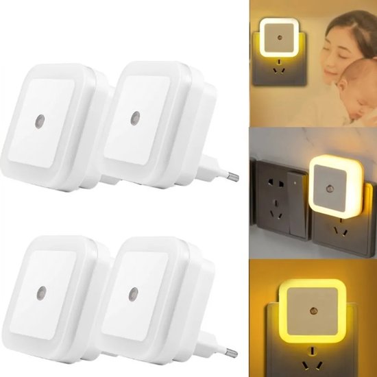Nachtlampje 4-delig, LED warm wit, dimbaar, bewegingsmelder, schemersensorfitting, 8,2 x 7,6 cm van Merkloos