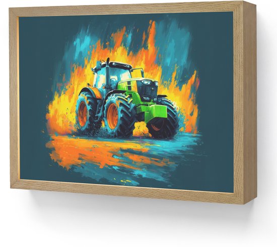 Nachtlampje 40x30 cm - Kinder lamp - Abstract - Tractor - Groen - Tafellamp kinderkamer draadloos - Slaapkamer lampje - Bedlamp kinderen - Kinderlampje - Wandlamp babykamer - Nachtlampjes van Merkloos