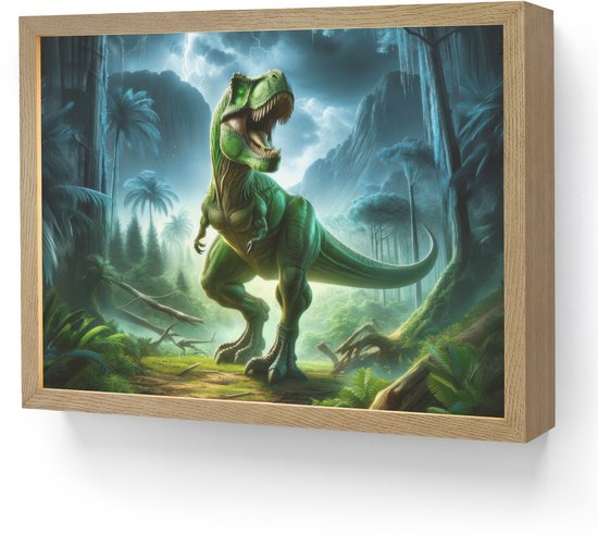 Nachtlampje 40x30 cm - Kinder lamp - Dino - Jongens - Groen - Blauw - T-Rex - Tafellamp kinderkamer draadloos - Slaapkamer lampje - Bedlamp kinderen - Kinderlampje - Wandlamp babykamer - Nachtlampjes van OnlyWow