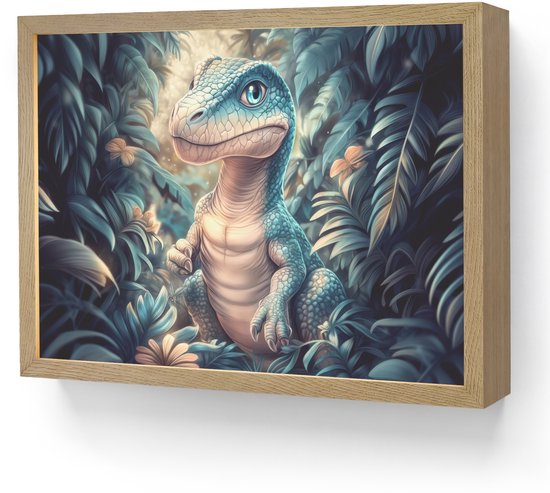 Nachtlampje 40x30 cm - Kinder lamp - Dino - Jungle - Blauw - Tafellamp kinderkamer draadloos - Slaapkamer lampje - Bedlamp kinderen - Kinderlampje - Wandlamp babykamer - Nachtlampjes