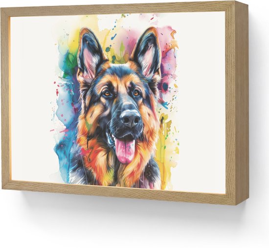 Nachtlampje 40x30 cm - Kinder lamp - Hond - Verf - Dieren - Kleurrijk - Duitse Herder - Tafellamp kinderkamer draadloos - Slaapkamer lampje - Bedlamp kinderen - Kinderlampje - Wandlamp babykamer - Nachtlampjes van OnlyWow