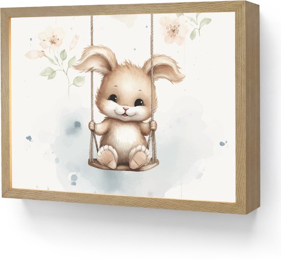 Nachtlampje 40x30 cm - Kinder lamp - Konijn - Baby dier - Kinderen - Tafellamp kinderkamer draadloos - Slaapkamer lampje - Bedlamp kinderen - Kinderlampje - Wandlamp babykamer - Nachtlampjes