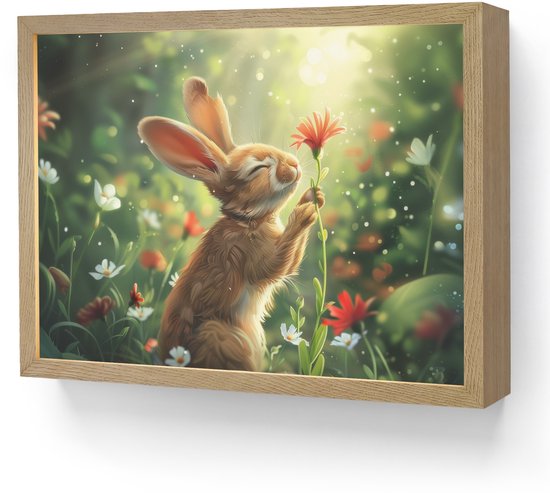 Nachtlampje 40x30 cm - Kinder lamp - Konijn - Dieren - Bloemen - Natuur - Tafellamp kinderkamer draadloos - Slaapkamer lampje - Bedlamp kinderen - Kinderlampje - Wandlamp babykamer - Nachtlampjes van OnlyWow