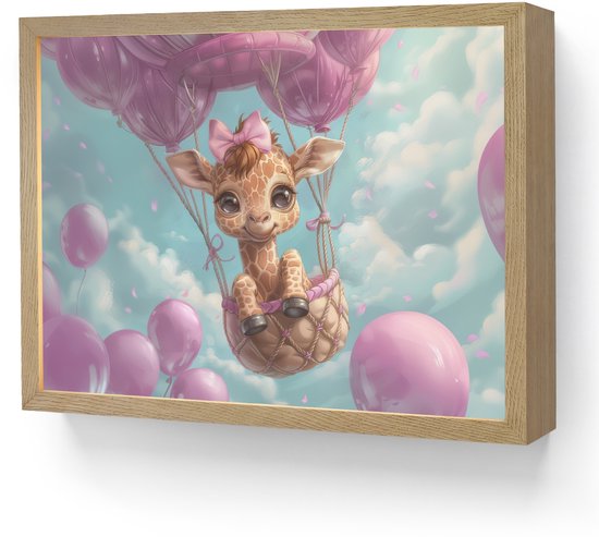 Nachtlampje 40x30 cm - Kinder lamp - Luchtballon - Giraf - Ballon - Wolken - Paars - Tafellamp kinderkamer draadloos - Slaapkamer lampje - Bedlamp kinderen - Kinderlampje - Wandlamp babykamer - Nachtlampjes van Merkloos