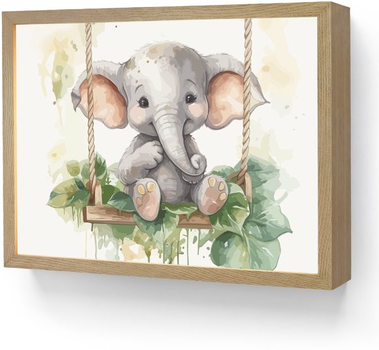 Nachtlampje 40x30 cm - Kinder lamp - Olifant - Dier - Kinderen - Jungle - Tafellamp kinderkamer draadloos - Slaapkamer lampje - Bedlamp kinderen - Kinderlampje - Wandlamp babykamer - Nachtlampjes