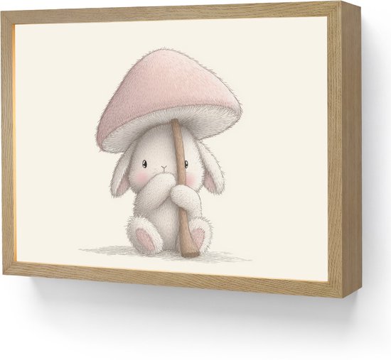 Nachtlampje 40x30 cm - Kinder lamp - Paddenstoel - Konijn - Roze - Tafellamp kinderkamer draadloos - Slaapkamer lampje - Bedlamp kinderen - Kinderlampje - Wandlamp babykamer - Nachtlampjes