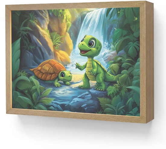 Nachtlampje 40x30 cm - Kinder lamp - Schildpad - Dino - Jungle - Waterval - Tafellamp kinderkamer draadloos - Slaapkamer lampje - Bedlamp kinderen - Kinderlampje - Wandlamp babykamer - Nachtlampjes van OnlyWow