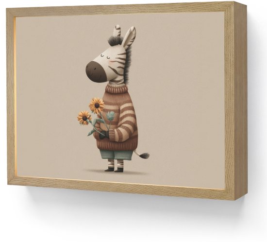 Nachtlampje 40x30 cm - Kinder lamp - Zebra - Zonnebloemen - Warm - Tafellamp kinderkamer draadloos - Slaapkamer lampje - Bedlamp kinderen - Kinderlampje - Wandlamp babykamer - Nachtlampjes van Merkloos