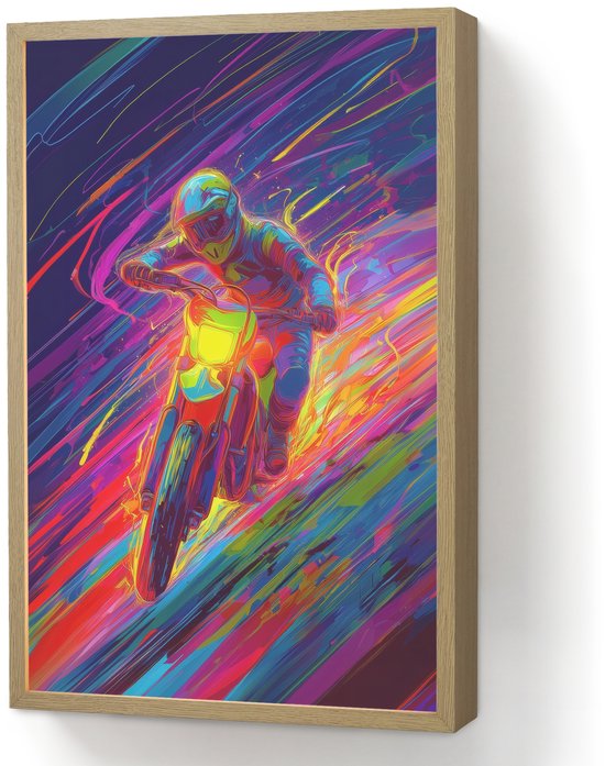 Nachtlampje 40x60 cm - Kinder lamp - Crossmotor - Neonkleuren - Lijnen - Helm - Tafellamp kinderkamer draadloos - Slaapkamer lampje - Bedlamp kinderen - Kinderlampje - Wandlamp babykamer - Nachtlampjes