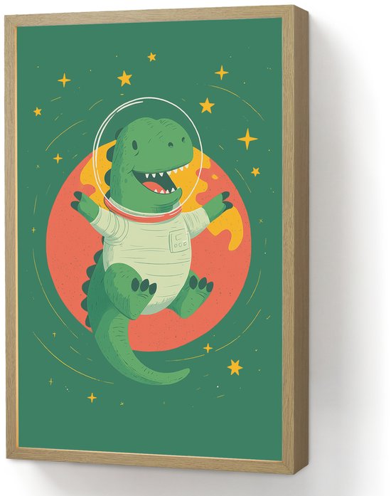 Nachtlampje 40x60 cm - Kinder lamp - Dino - Groen - Planeet - Tafellamp kinderkamer draadloos - Slaapkamer lampje - Bedlamp kinderen - Kinderlampje - Wandlamp babykamer - Nachtlampjes van Merkloos