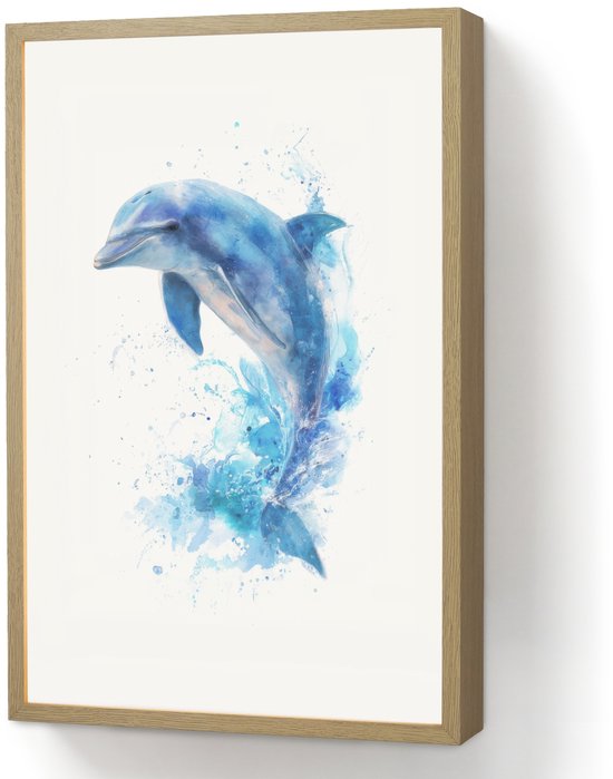 Nachtlampje 40x60 cm - Kinder lamp - Dolfijn - Water - Blauw - Tafellamp kinderkamer draadloos - Slaapkamer lampje - Bedlamp kinderen - Kinderlampje - Wandlamp babykamer - Nachtlampjes