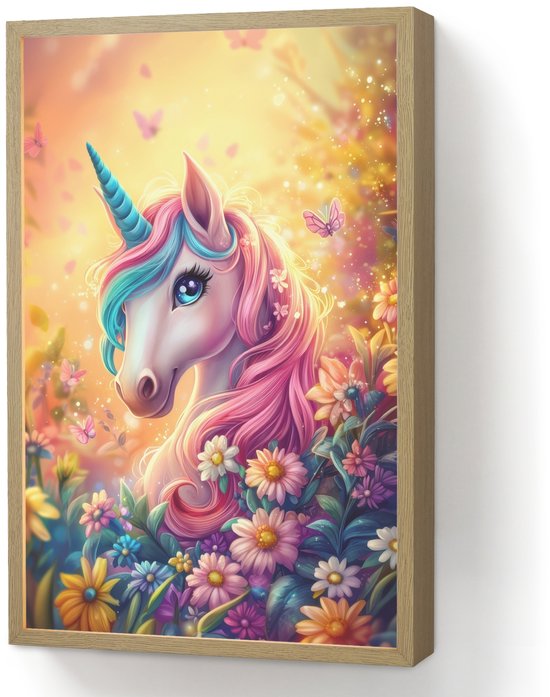 Nachtlampje 40x60 cm - Kinder lamp - Eenhoorn - Roze - Kleurrijk - Sprookjesbos - Tafellamp kinderkamer draadloos - Slaapkamer lampje - Bedlamp kinderen - Kinderlampje - Wandlamp babykamer - Nachtlampjes