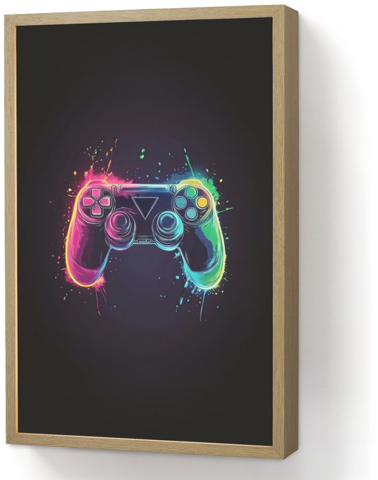 Nachtlampje 40x60 cm - Kinder lamp - Grafisch - Controller - Neon - Verfspatten - Tafellamp kinderkamer draadloos - Slaapkamer lampje - Bedlamp kinderen - Kinderlampje - Wandlamp babykamer - Nachtlampjes
