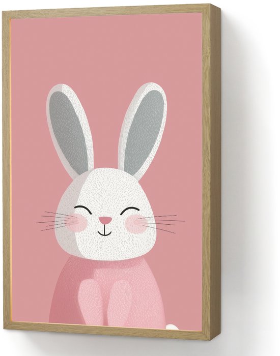 Nachtlampje 40x60 cm - Kinder lamp - Illustratie - Konijn - Roze - Minimalistisch - Tafellamp kinderkamer draadloos - Slaapkamer lampje - Bedlamp kinderen - Kinderlampje - Wandlamp babykamer - Nachtlampjes