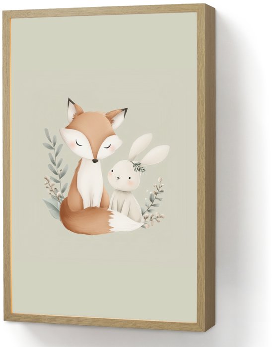 Nachtlampje 40x60 cm - Kinder lamp - Illustratie - Vos - Konijn - Bladeren - Tafellamp kinderkamer draadloos - Slaapkamer lampje - Bedlamp kinderen - Kinderlampje - Wandlamp babykamer - Nachtlampjes van Merkloos
