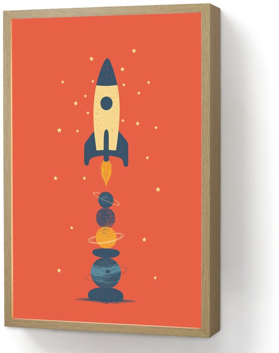 Nachtlampje 40x60 cm - Kinder lamp - Raket - Planeten - Rood - Tafellamp kinderkamer draadloos - Slaapkamer lampje - Bedlamp kinderen - Kinderlampje - Wandlamp babykamer - Nachtlampjes van Merkloos