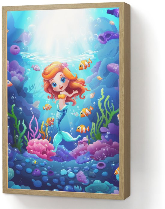 Nachtlampje 40x60 cm - Kinder lamp - Zeemeermin - Onderwaterwereld - Vissen - Oceaan - Tafellamp kinderkamer draadloos - Slaapkamer lampje - Bedlamp kinderen - Kinderlampje - Wandlamp babykamer - Nachtlampjes