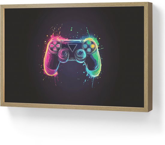 Nachtlampje 60x40 cm - Kinder lamp - Grafisch - Controller - Neon - Verfspatten - Tafellamp kinderkamer draadloos - Slaapkamer lampje - Bedlamp kinderen - Kinderlampje - Wandlamp babykamer - Nachtlampjes
