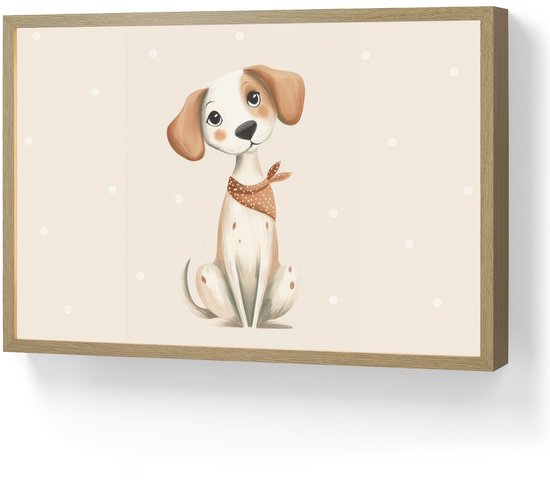 Nachtlampje 60x40 cm - Kinder lamp - Hond - Pup - Beige - Stippen - Tafellamp kinderkamer draadloos - Slaapkamer lampje - Bedlamp kinderen - Kinderlampje - Wandlamp babykamer - Nachtlampjes van OnlyWow