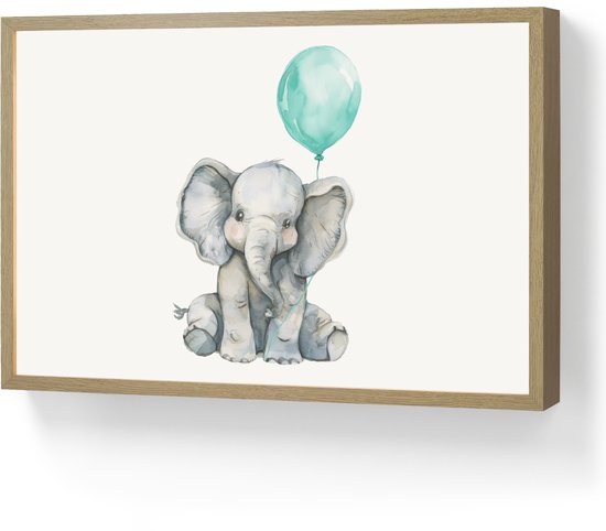 Nachtlampje 60x40 cm - Kinder lamp - Olifant - Baby - Dieren - Blauwe ballon - Tafellamp kinderkamer draadloos - Slaapkamer lampje - Bedlamp kinderen - Kinderlampje - Wandlamp babykamer - Nachtlampjes