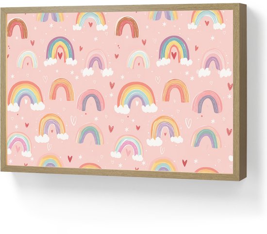 Nachtlampje 60x40 cm - Kinder lamp - Regenboog - Patroon - Pastel - Tafellamp kinderkamer draadloos - Slaapkamer lampje - Bedlamp kinderen - Kinderlampje - Wandlamp babykamer - Nachtlampjes