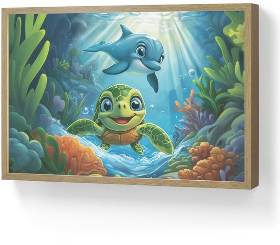 Nachtlampje 60x40 cm - Kinder lamp - Schildpad - Dolfijn - Oceaan - Tafellamp kinderkamer draadloos - Slaapkamer lampje - Bedlamp kinderen - Kinderlampje - Wandlamp babykamer - Nachtlampjes