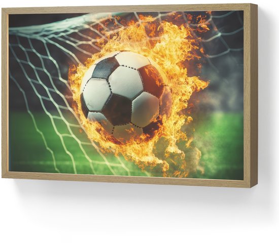 Nachtlampje 60x40 cm - Kinder lamp - Voetbal - Goal - Doelnet - Vuur - Tafellamp kinderkamer draadloos - Slaapkamer lampje - Bedlamp kinderen - Kinderlampje - Wandlamp babykamer - Nachtlampjes van Merkloos