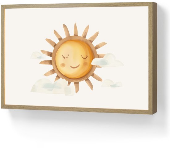 Nachtlampje 60x40 cm - Kinder lamp - Zon - Wolken - Pastel kleuren - Tafellamp kinderkamer draadloos - Slaapkamer lampje - Bedlamp kinderen - Kinderlampje - Wandlamp babykamer - Nachtlampjes van Merkloos