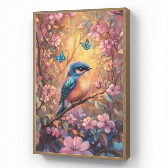 Nachtlampje 70x100 cm - Kinder lamp - IJsvogel - Sprookjesbos - Roze - Bloemen - Tafellamp kinderkamer draadloos - Slaapkamer lampje - Bedlamp kinderen - Kinderlampje - Wandlamp babykamer - Nachtlampjes