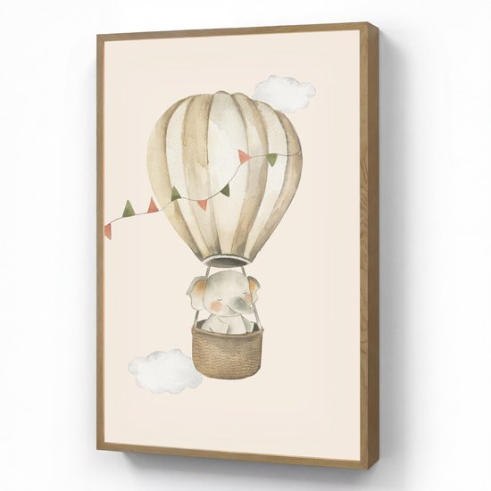 Nachtlampje 70x100 cm - Kinder lamp - Luchtballon - Olifant - Watercolor - Beige - Dieren - Tafellamp kinderkamer draadloos - Slaapkamer lampje - Bedlamp kinderen - Kinderlampje - Wandlamp babykamer - Nachtlampjes van OnlyWow