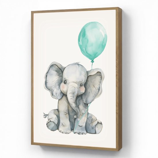 Nachtlampje 70x100 cm - Kinder lamp - Olifant - Baby - Dieren - Blauwe ballon - Tafellamp kinderkamer draadloos - Slaapkamer lampje - Bedlamp kinderen - Kinderlampje - Wandlamp babykamer - Nachtlampjes