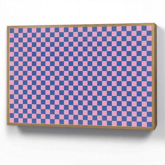 Nachtlampje 90x60 cm - Kinder lamp - Dambord - Blauw - Patroon - Roze - Tafellamp kinderkamer draadloos - Slaapkamer lampje - Bedlamp kinderen - Kinderlampje - Wandlamp babykamer - Nachtlampjes