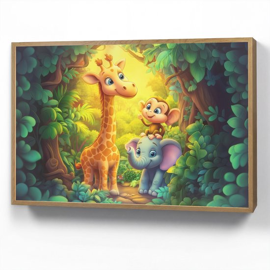 Nachtlampje 90x60 cm - Kinder lamp - Dieren - Jungle - Giraf - Olifant - Aapje - Tafellamp kinderkamer draadloos - Slaapkamer lampje - Bedlamp kinderen - Kinderlampje - Wandlamp babykamer - Nachtlampjes