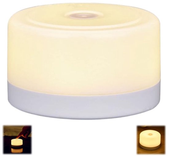 Nachtlampje - Aanraaksensorlampje - Tafellamp - Bedlamp - LED-lampje - USB-oplaadbaar - Warm licht - Dimbaar - Geschikt voor slaapkamer - woonkamer - kinderkamer - Wit - 8*8*4,5cm
