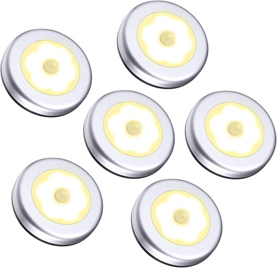 Nachtlampje Bewegingssensor Licht, 6 Stuk Snoerloos Batterij Aangedreven Licht, Automatisch Nachtlampje met Kleef Pads, Blijf Overal, Geschikt voor Kast, Gang, Trap, Slaapkamer, Enz - Warm Wit [Energieklasse G] van Theben