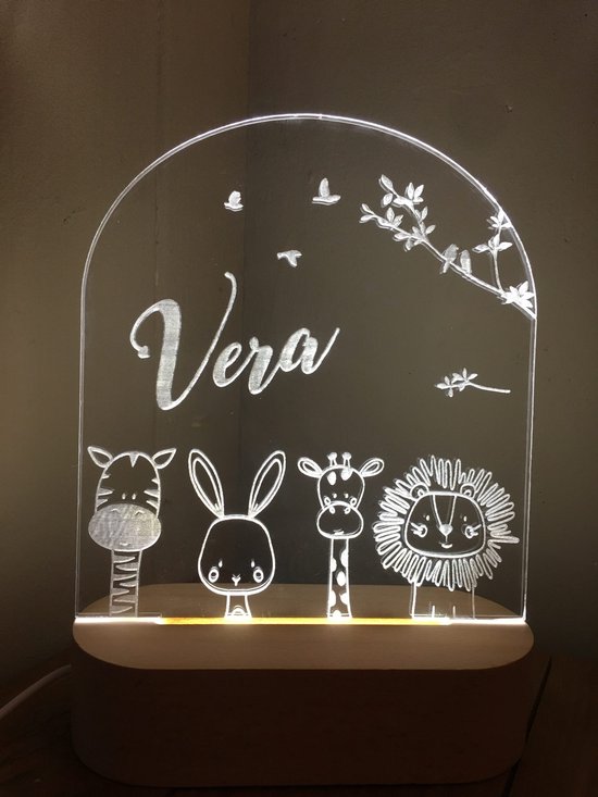 Nachtlampje bos en jungledieren met naam - babykamer - lamp - kind - van Puckator