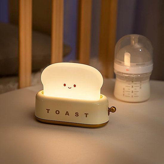 Nachtlampje - Broodbakmachine met nachtlampje - Compacte bureaulamp - Ingebouwd LED-nachtlampje - Perfect voor op het nachtkastje - Met timer en oplaadbaar - Een leuk verjaardagscadeau voor baby's, kinderen, meisjes en jongens