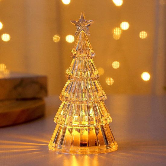 Nachtlampje - Bureaulamp - Nachtlampje kinderen - Kerstboom nachtlampjes - Acryl Nachtlampje Strepen & Sterren - Tafellamp Warm Licht - Compact & Sfeervol (10,5 × 10,5 × 5,5 cm) van Merkloos