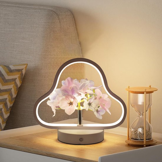 Nachtlampje - Bureaulamp - Nachtlampje kinderen - LED Tafellamp Wolk met Hortensia – 3-Kleuren Licht (Wit/Warm/Natuurlijk) – USB Oplaadbaar – Dimbaar & Touch-Bediening – Decoratieve Nachtlamp (24×12×22 cm) van Mylily's Choice