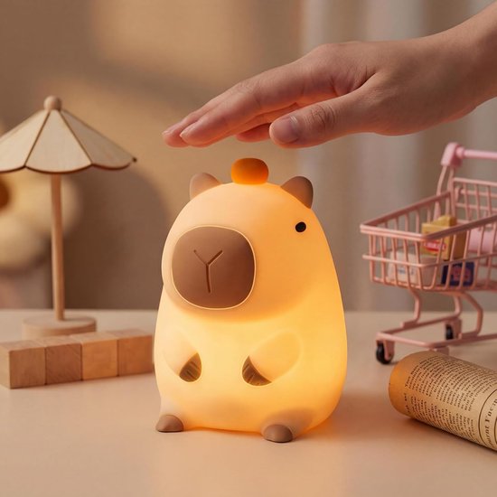 Nachtlampje Capybara - Babykamerlamp - Voeden en slapen - Oplaadbaar en dimbaar - 11x9x13 cm - Onbehandeld