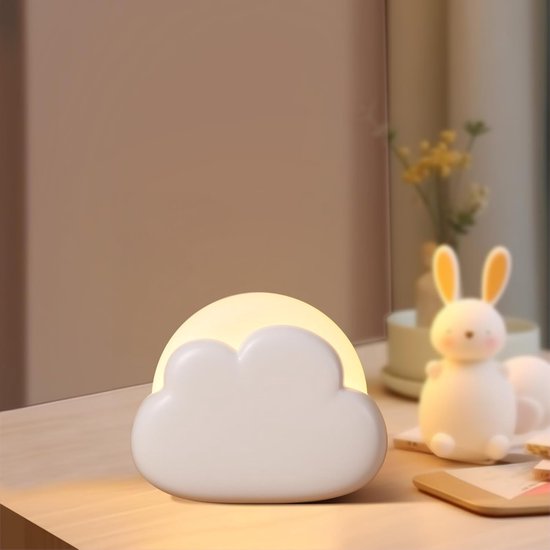 Nachtlampje - Draagbaar nachtlampje - Oplaadbaar - Klein tafellampje - Voor naast het bed van een kind of als decoratie in de babykamer - 4 helderheidsniveaus - Wit