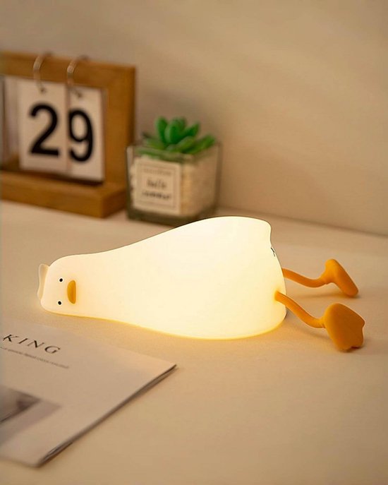 Nachtlampje Eend - Kinderslaaplamp - Slaaphulp Kinderen - Oplaadbaar met Timer - 21 cm - Wit