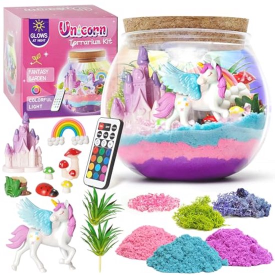 Nachtlampje Eenhoorn voor Kinderen, DIY Terrarium Knutselset, Lichtgevend Speelgoed met Afstandsbediening voor Meisjes