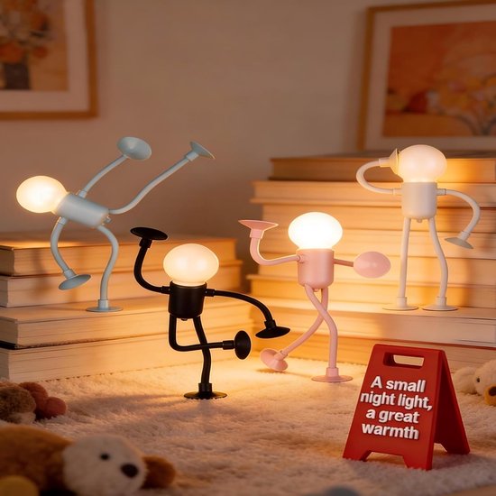 Nachtlampje - Funny Nachtlampje - LED Nachtlamp Warm Licht - Decoratief Nachtlampje - Siliconen Buigbaar Lampje - Sportman Design - Zuignap Lamp - Mini Tafellamp - Sfeerverlichting Binnen - 4 Stuks van Merkloos